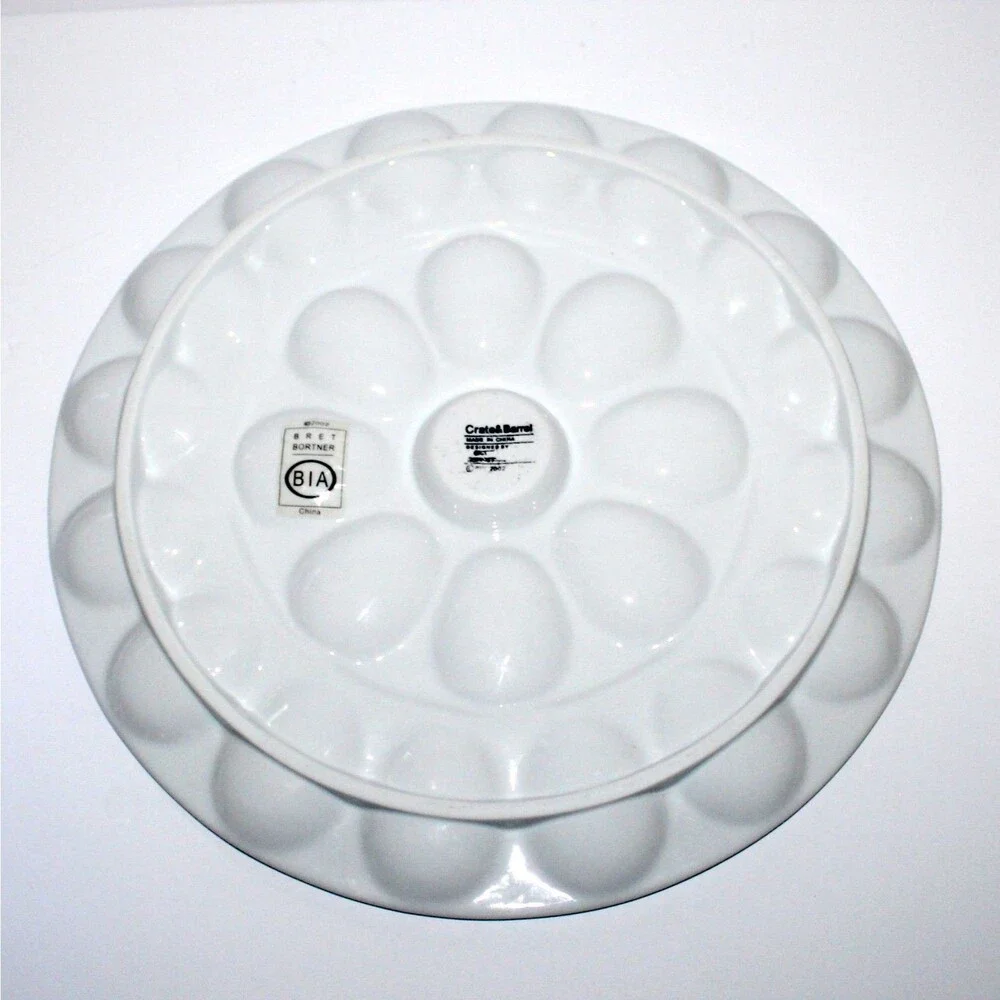 Crate & Barrel 24 Deviled Egg Platter White Porcelain Round 13